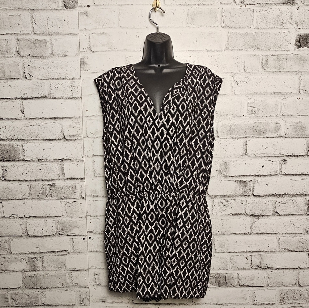 Banana Republic Patterned Romper Womens Size 14 Black White Pockets